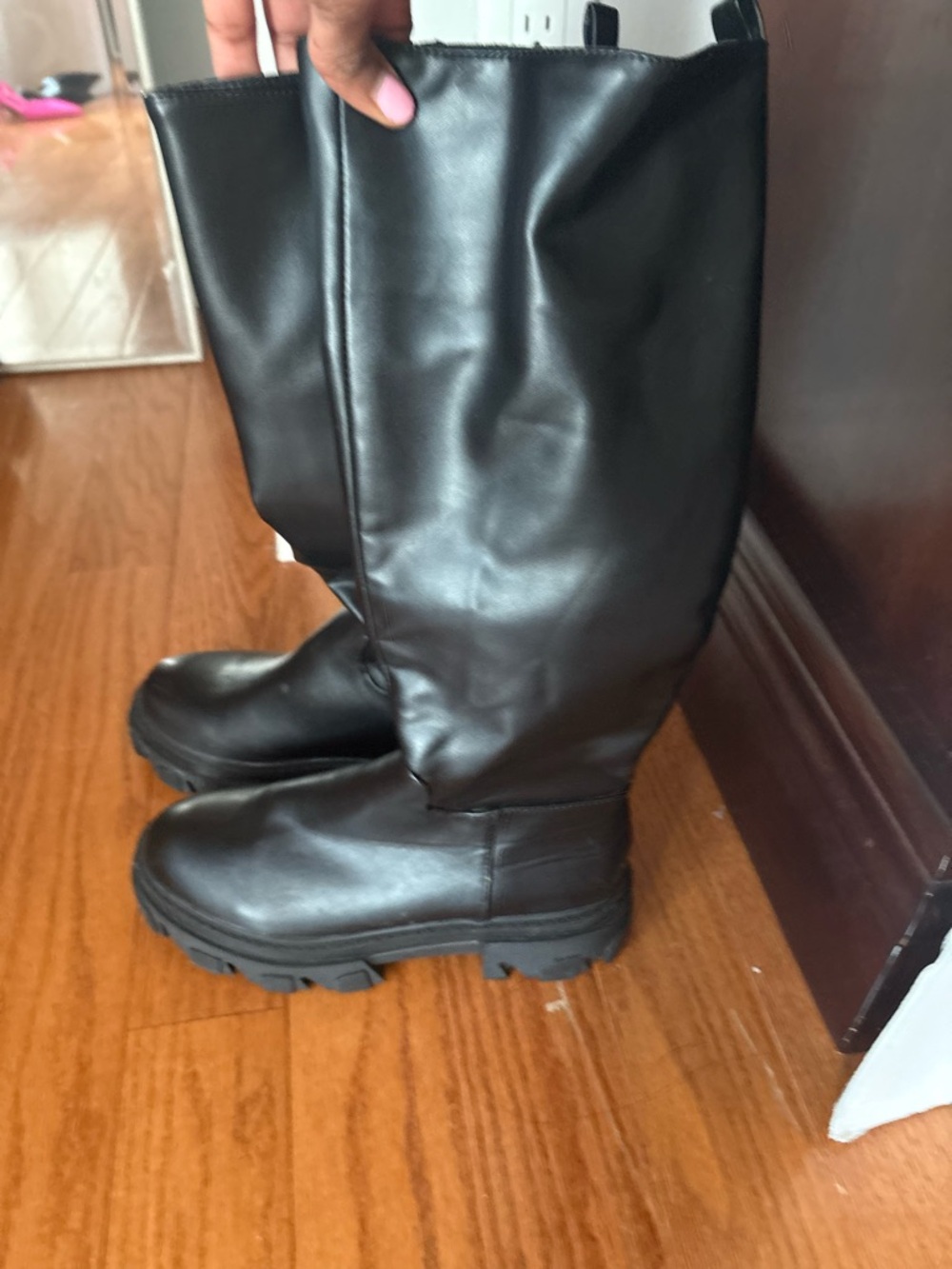 Tall Black Leather Pull-On Boots - Picture 2 of 5